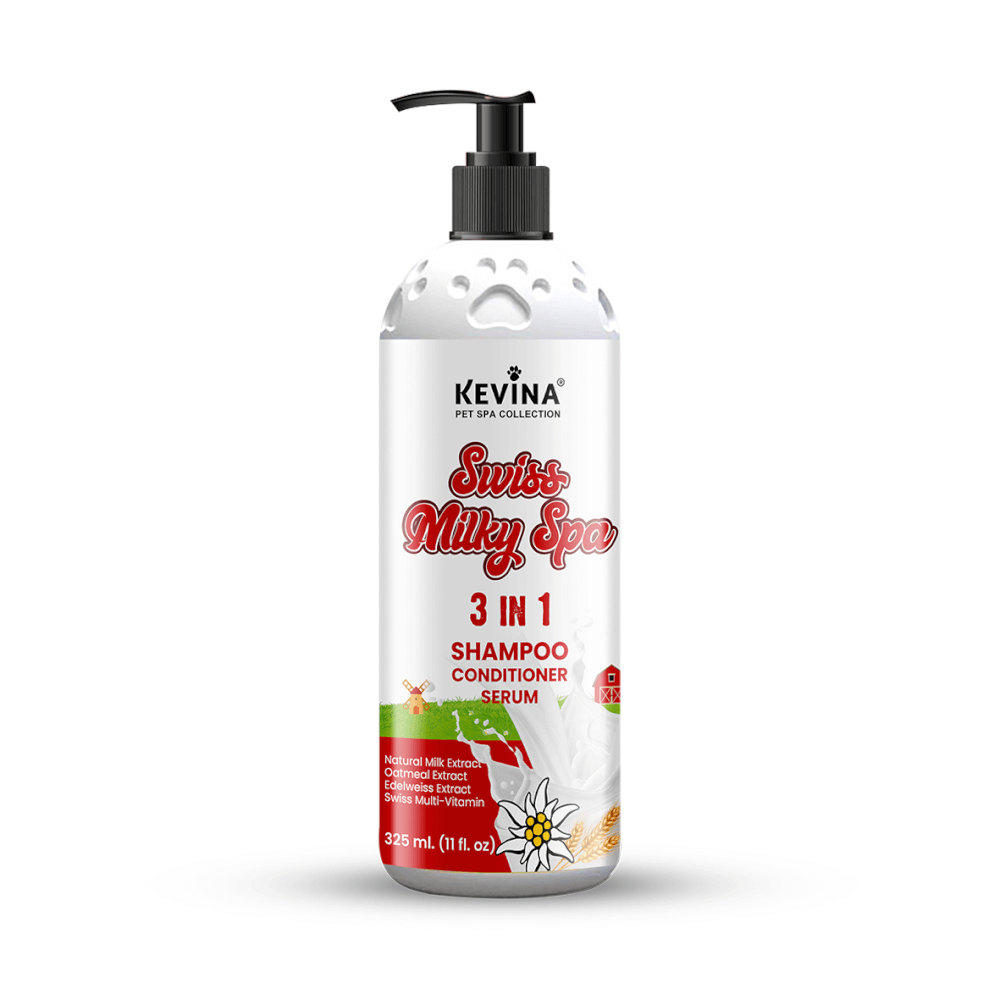 แชมพูผสมครีมนวดสุนัขและแมว KEVINA สูตร SWISS MILKY SPA ขนาด 325 ML